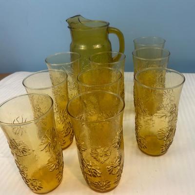 Vintage Anchor Hocking Springsong Honey Gold Amber Daisy Flower - 21