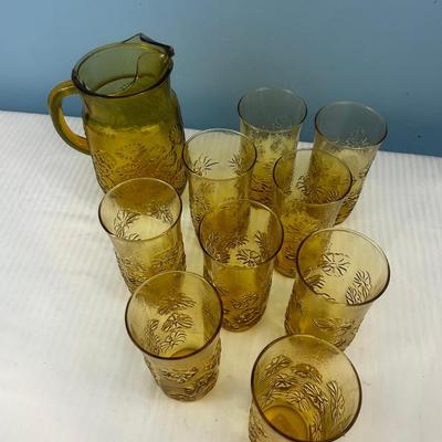 Vintage Anchor Hocking Springsong Honey Gold Amber Daisy Flower - 21