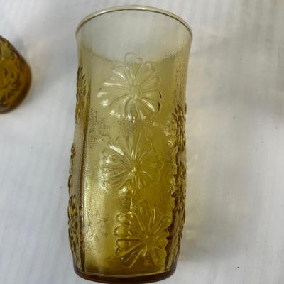 Vintage Anchor Hocking Springsong Honey Gold Amber Daisy Flower - 21