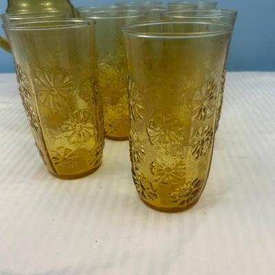 Vintage Anchor Hocking Springsong Honey Gold Amber Daisy Flower - 21