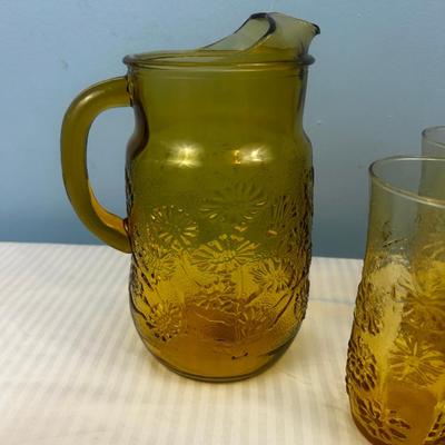 Vintage Anchor Hocking Springsong Honey Gold Amber Daisy Flower - 21