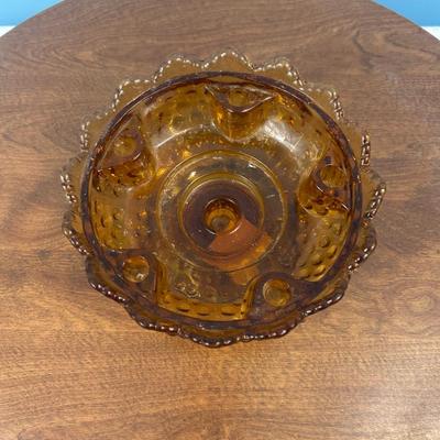 Vintage Fenton Art Glass 6 Candle Holder Centerpiece - Orange Amber, Hobnail, Footed