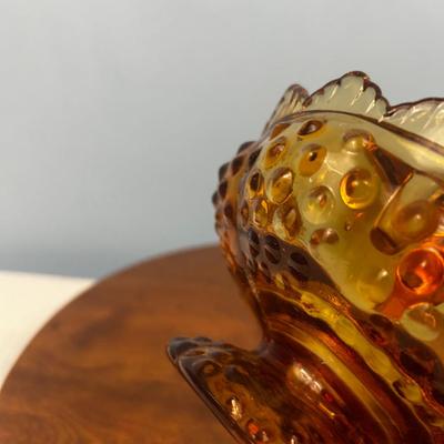Vintage Fenton Art Glass 6 Candle Holder Centerpiece - Orange Amber, Hobnail, Footed