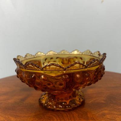 Vintage Fenton Art Glass 6 Candle Holder Centerpiece - Orange Amber, Hobnail, Footed