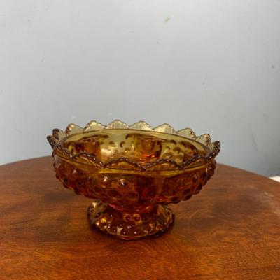 Vintage Fenton Art Glass 6 Candle Holder Centerpiece - Orange Amber, Hobnail, Footed