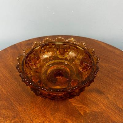 Vintage Fenton Art Glass 6 Candle Holder Centerpiece - Orange Amber, Hobnail, Footed