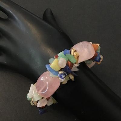 Chunky rose quartz & semi precious stones stretch bracelet