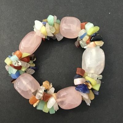Chunky rose quartz & semi precious stones stretch bracelet