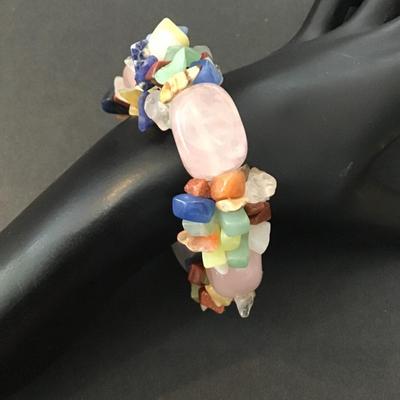 Chunky rose quartz & semi precious stones stretch bracelet