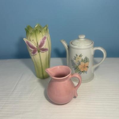 Set of 3 Floral design Vase, pitcher & tea pot - 8