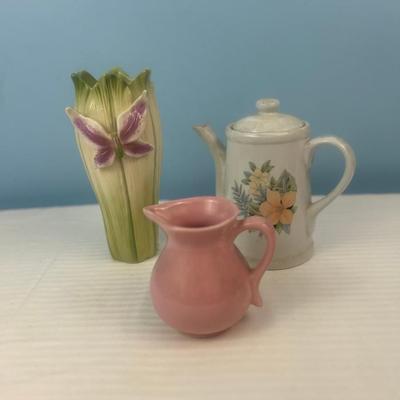 Set of 3 Floral design Vase, pitcher & tea pot - 8