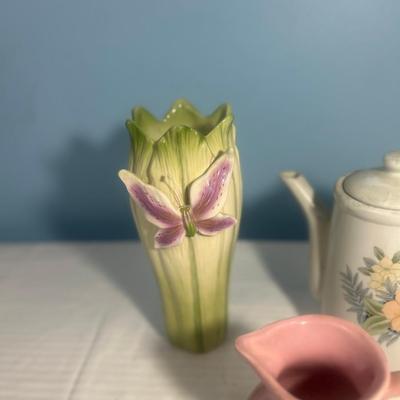 Set of 3 Floral design Vase, pitcher & tea pot - 8