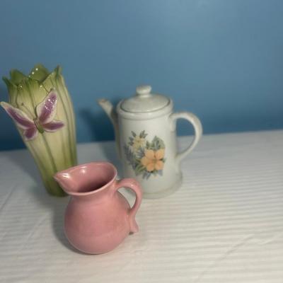 Set of 3 Floral design Vase, pitcher & tea pot - 8