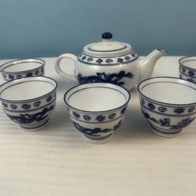 Tea Set: Asian Blue And White Porcelain Dragon Teacups Vintage - 12