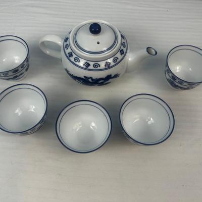 Tea Set: Asian Blue And White Porcelain Dragon Teacups Vintage - 12