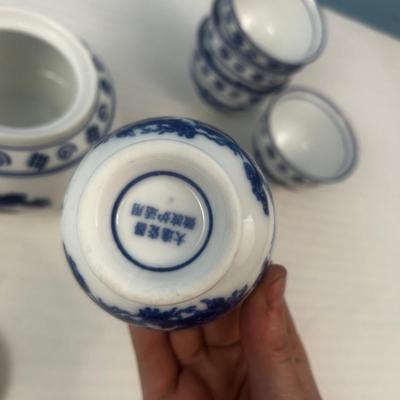 Tea Set: Asian Blue And White Porcelain Dragon Teacups Vintage - 12