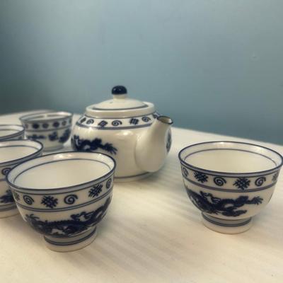Tea Set: Asian Blue And White Porcelain Dragon Teacups Vintage - 12