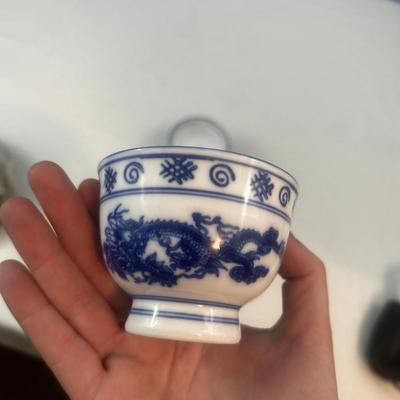 Tea Set: Asian Blue And White Porcelain Dragon Teacups Vintage - 12