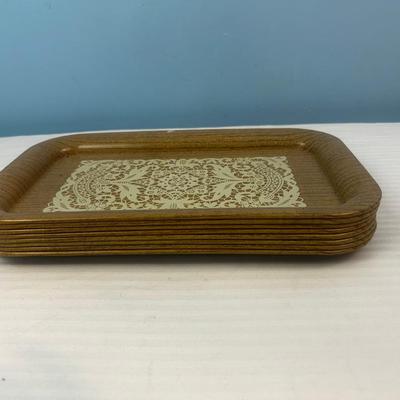 Set of 8: Vintage Retro MCM Cottage Faux Wood Lace Doily Serving TV Snack Dresser Tray