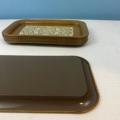 Set of 8: Vintage Retro MCM Cottage Faux Wood Lace Doily Serving TV Snack Dresser Tray