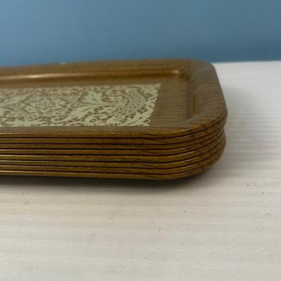 Set of 8: Vintage Retro MCM Cottage Faux Wood Lace Doily Serving TV Snack Dresser Tray