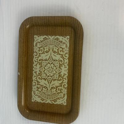 Set of 8: Vintage Retro MCM Cottage Faux Wood Lace Doily Serving TV Snack Dresser Tray