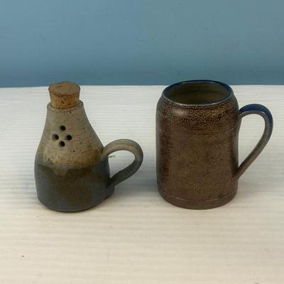 Set of 2: Pottery mug & small pitcher