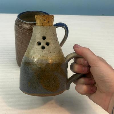 Set of 2: Pottery mug & small pitcher