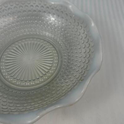 Vintage Clear Glass Hobnail Bowl Candy Dish With Milk Glass Ruffled Edge 9.5"