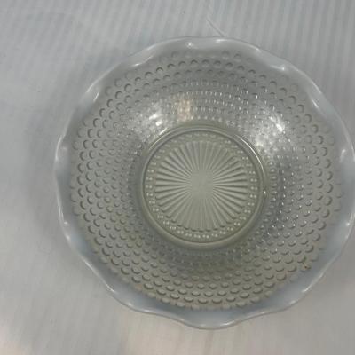 Vintage Clear Glass Hobnail Bowl Candy Dish With Milk Glass Ruffled Edge 9.5"