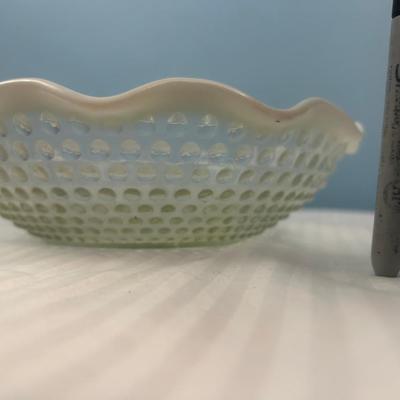 Vintage Clear Glass Hobnail Bowl Candy Dish With Milk Glass Ruffled Edge 9.5"
