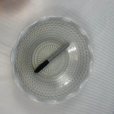 Vintage Clear Glass Hobnail Bowl Candy Dish With Milk Glass Ruffled Edge 9.5"