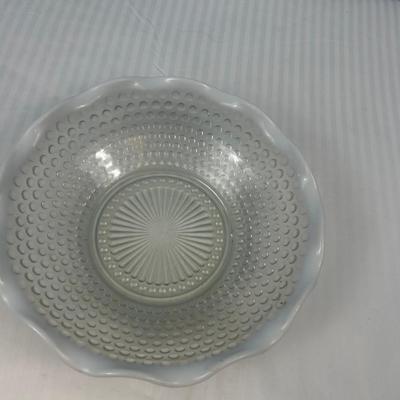Vintage Clear Glass Hobnail Bowl Candy Dish With Milk Glass Ruffled Edge 9.5"