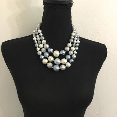 Gorgeous, vintage, large, chunky multicolored blue, three strand statement necklace