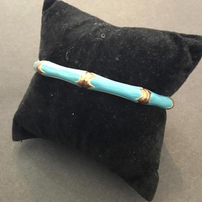 Vintage copper, enameled, turquoise, bamboo, bangle bracelet