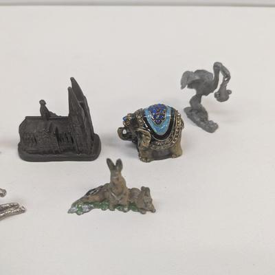 Pewter Animals & Building & Stork Carrying A Baby