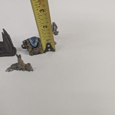 Pewter Animals & Building & Stork Carrying A Baby