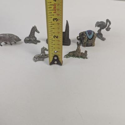Pewter Animals & Building & Stork Carrying A Baby