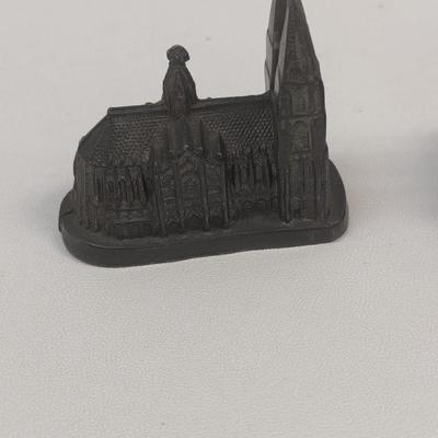 Pewter Animals & Building & Stork Carrying A Baby