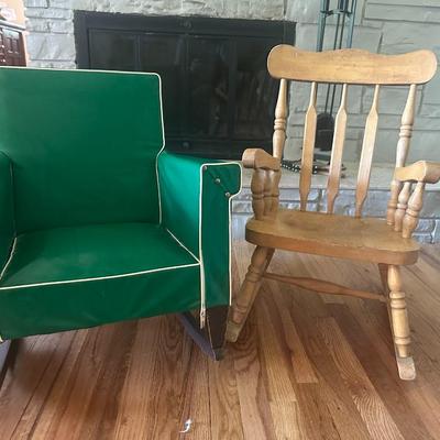 2 Midcentury Children's Rocking Chairs - Wood & Vinyl