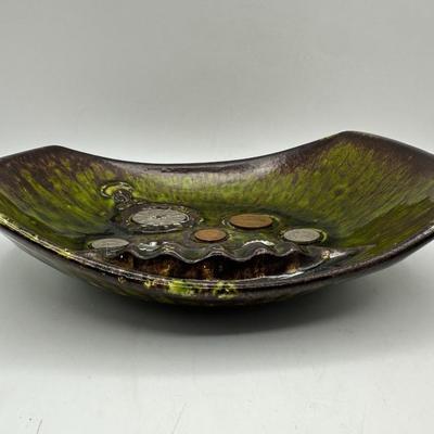 MCM Hayden Lewis Keys & Coins Glazed Pottery Ashtray & Cigarette Box