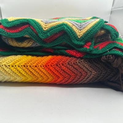 2 Handmade Crocheted Afghans Throw Size - Midcentury