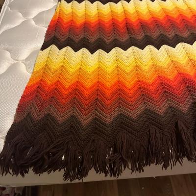 2 Handmade Crocheted Afghans Throw Size - Midcentury