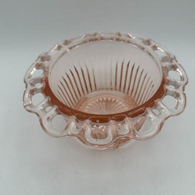 1950's Open Lace Edge Pink Depression Glass Old Colony 3 Piece Set