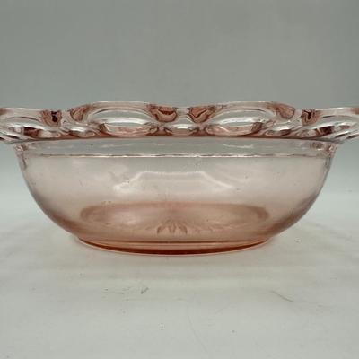 1950's Open Lace Edge Pink Depression Glass Old Colony 3 Piece Set