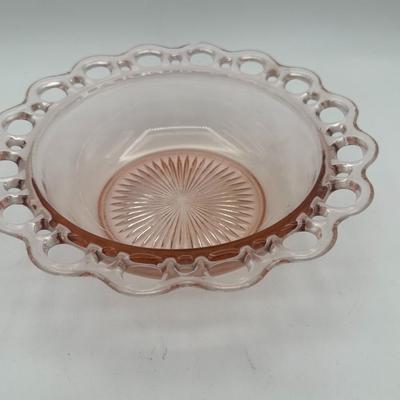 1950's Open Lace Edge Pink Depression Glass Old Colony 3 Piece Set
