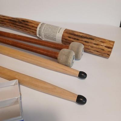 Percussion & Blues Lot – Rain stick, Drumsticks, Mallets, and a Blues band Hohner Harmonica