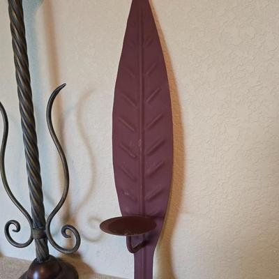 Metal Candle Decor Trio – Floor Candleholder and Leaf Wall Sconces