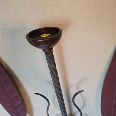 Metal Candle Decor Trio – Floor Candleholder and Leaf Wall Sconces