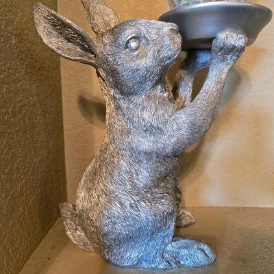 Whimsical Easter Bunny with Mirrored Mosaic Egg and two Faux Moss Rabbits